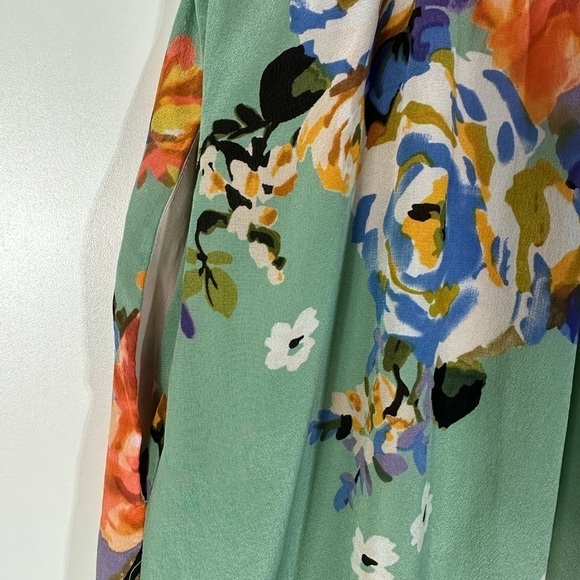 Anthropologie Moulinette Soeurs Green Floral Silk Spaghetti Strap Dress - Picture 9 of 12